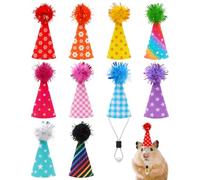 JpGdn 10 cappelli a dita piccole per giocattoli, statuette, artigianato, anatre, dinosauri, bambole, mini animali domestici, criceti, cappelli con pompon in feltro, regolabile, accessori per feste di