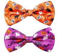 JpGdn 2 pezzi/confezione da 2 papillon per cani di Halloween, collare di fissaggio diapositive ciondoli per cani di razza grande, papillon per collo fiocchi regolabili staccabili giallo viola zucca