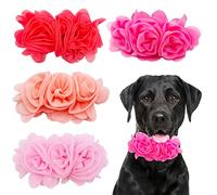 JpGdn Confezione da 4 collari per cani con fiori grandi, 14 cm, rosa croale, pesca, rosa, per animali domestici, per razze di taglia media e grande, femmina, gatto, cucciolo, alpaca, coniglio, collo,