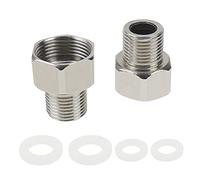 JPGhaha 2Pz Raccordo Rubinetto Tubo da G 3/8 a G 1/2 Adattatore Filettato in Acciaio Inox Rubinetto Doccia Risparmio Idrico per Rubinetto Aeratore 4 Rondelle Ideale per Cucina Bagno Giardino