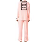 JPHCHSC Personalizzata Sposa Pigiama Set Donna Damigelle d'Onore Donna Maniche Lunghe 2 Pezzi Pigiami Satin para Festa della Mamma con Bottoni Pigiama con Foto o Scritta
