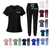 JPHCHSC Set di scrub femminili, top con scollo a V e pantaloni da jogging, set personalizzato per infermieri e chirurgici