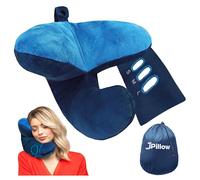 JPillow - Cuscino da viaggio per aerei, un po 'ingombrante, costoso e richiede un paio di minuti per padroneggiare, ma supporta testa e collo in vero lusso - Invenzione britannica dell'anno (blu)
