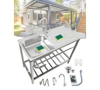 Jpquantrics Catering Lavello Cucina in Acciaio Inox Lavabo da Esterno con Rubinetto con Rubinetto Robusto E Stabile Lavabo di Utilità per Lavanderia Base Garage Hotel Lavello Portatile(75x40xH75cm)