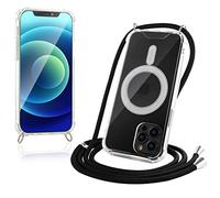 JProtect Custodia per iPhone 12 Pro con cinturino e MagSafe - Catena magnetica per iPhone 12 Pro Magnete, trasparente, colore nero, catena per accessori MagSafe
