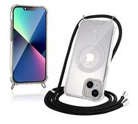 JProtect Custodia per iPhone 13 con cinturino e MagSafe - Catena magnetica per iPhone 13 Magnete, trasparente, colore nero, catena per accessori MagSafe