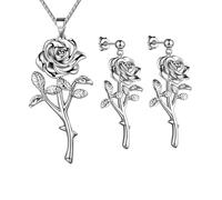 JPSSJGYH Collana Rose Stands for Survival, collana punk vintage I'm Strong As Fuck, elegante gioiello con pendente a forma di rosa gotica, regalo per donna (Silver)
