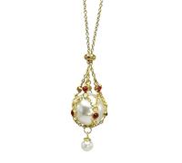 JPSSJGYH Perla e pietra preziosa Lavalier ciondolo, artigianale naturale perla gabbia collana, Boho chic gioielli regalo per le donne (B-Gold)