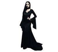 JPXH Costume da Morticia Addams da donna per adulti, taglie forti, abito lungo nero per la famiglia Addams per Halloween