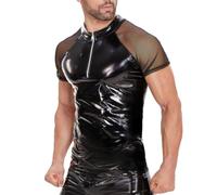 JPXJGT Uomo Sexy T-Shirt a Maniche Corte in Pelle PVC Latex Sexy Abbigliamento(Black,L)