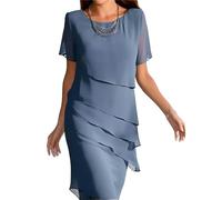 JPXWD Vestito Vestito con Abito Midi A Strato per Donne Abiti da Sera Pieghettati per Feste per Vacanza-Blu-3Xl