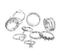 JPXXFM 10 pezzi Anelli di dito geometrici per donne anelli in metallo decorativo con freccia fiore e design del cuore per feste e festival