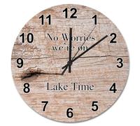 JPXXFM 15 Inch Wall Clock Ancient Wood Floor White Large Wall Clocks Battery Operated No Worries We're On Lake Time Retirement Decor For Living Room Bedroom Kitchen Farmhouse Decor