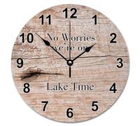 JPXXFM 15 Inch Wall Clock Ancient Wood Floor White Large Wall Clocks Battery Operated No Worries We're On Lake Time Retirement Decor For Living Room Bedroom Kitchen Farmhouse Decor