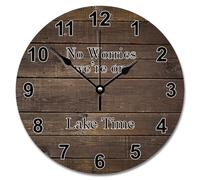 JPXXFM 15 Inch Wall Clock Ancient Wood Floor White Large Wall Clocks Battery Operated No Worries We're On Lake Time Retirement Decor For Living Room Bedroom Kitchen Farmhouse Decor