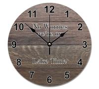 JPXXFM 15 Inch Wall Clock Ancient Wood Floor White Large Wall Clocks Battery Operated No Worries We're On Lake Time Retirement Decor For Living Room Bedroom Kitchen Farmhouse Decor
