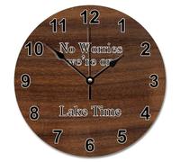 JPXXFM 15 Inch Wall Clock Ancient Wood Floor White Large Wall Clocks Battery Operated No Worries We're On Lake Time Retirement Decor For Living Room Bedroom Kitchen Farmhouse Decor