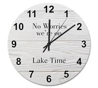 JPXXFM 15 Inch Wall Clock Ancient Wood Floor White Large Wall Clocks Battery Operated No Worries We're On Lake Time Retirement Decor For Living Room Bedroom Kitchen Farmhouse Decor