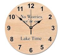 JPXXFM 15 Inch Wall Clock Ancient Wood Floor White Large Wall Clocks Battery Operated No Worries We're On Lake Time Retirement Decor For Living Room Bedroom Kitchen Farmhouse Decor