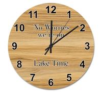 JPXXFM 15 Inch Wall Clock Ancient Wood Floor White Large Wall Clocks Battery Operated No Worries We're On Lake Time Retirement Decor For Living Room Bedroom Kitchen Farmhouse Decor