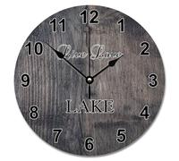 JPXXFM 15 Inch Wall Clock Antique Vintage Wood Grain Board Round Wall Clocks Battery Operated Live Love Lake She Shed Decor Living Room Bedroom Kitchen Christmas Birthday Gift