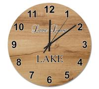 JPXXFM 15 Inch Wall Clock Antique Vintage Wood Grain Board Round Wall Clocks Battery Operated Live Love Lake She Shed Decor Living Room Bedroom Kitchen Christmas Birthday Gift