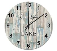 JPXXFM 15 Inch Wall Clock Antique Vintage Wood Grain Board Round Wall Clocks Battery Operated Live Love Lake She Shed Decor Living Room Bedroom Kitchen Christmas Birthday Gift