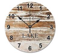 JPXXFM 15 Inch Wall Clock Antique Vintage Wood Grain Board Round Wall Clocks Battery Operated Live Love Lake She Shed Decor Living Room Bedroom Kitchen Christmas Birthday Gift