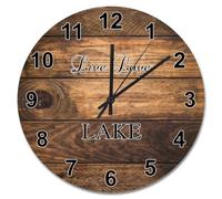 JPXXFM 15 Inch Wall Clock Antique Vintage Wood Grain Board Round Wall Clocks Battery Operated Live Love Lake She Shed Decor Living Room Bedroom Kitchen Christmas Birthday Gift
