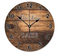 JPXXFM 15 Inch Wall Clock Antique Vintage Wood Grain Board Round Wall Clocks Battery Operated Live Love Lake She Shed Decor Living Room Bedroom Kitchen Christmas Birthday Gift