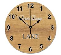 JPXXFM 15 Inch Wall Clock Antique Vintage Wood Grain Board Round Wall Clocks Battery Operated Live Love Lake She Shed Decor Living Room Bedroom Kitchen Christmas Birthday Gift