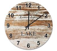 JPXXFM 15 Inch Wall Clock Antique Vintage Wood Grain Board Round Wall Clocks Battery Operated Live Love Lake She Shed Decor Living Room Bedroom Kitchen Christmas Birthday Gift
