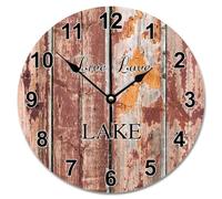 JPXXFM 15 Inch Wall Clock Antique Vintage Wood Grain Board Round Wall Clocks Battery Operated Live Love Lake She Shed Decor Living Room Bedroom Kitchen Christmas Birthday Gift
