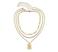 JPXXFM 3 Layer Necklace, Layered Necklaces for Women Adjustable Beads and Chain Necklace with Initials A