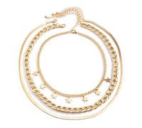 JPXXFM 3 Layer Necklaces for Women, Strand Necklace for Women Adjustable Snake and Cuban Chain Necklace with Star Charms