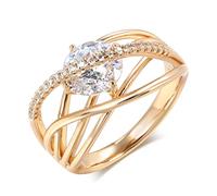 JPXXFM Anello trasversale geometrico rosa anelli di dito zircone naturale per donna regalo di cristallo di gioielli da sposa