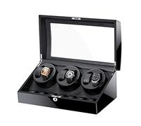 JPXXFM Avvolgitore automatico per orologi, con rivestimento in pelle nera e finitura in pianoforte, rivestimento in pelle, motore silenzioso, nero, 4 + 6 orologi