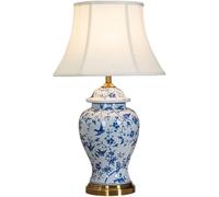 JPXXFM Blue & White Ceramic Table Lamp 22" Chinoiserie Lamps Traditional Asian Flower and Bird Cloth Lampshade Bedside Desk Nightstand Lamp for Bedroom Living Room Office College Bookcas