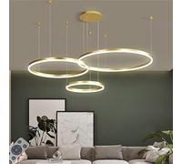 JPXXFM Dimmable Pendant Light - Modern Circle Ring Chandelier for Dining Table Kitchen Island & Living Room - Black Finish 3 Rings (100/80/60CM 188W)