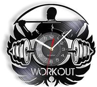 JPXXFM Keeping Fit Modern Wall Clock Weightlifting Muscular Man Workout Wall Watch Vinyl Wall Decor For Gym & Bodybuilder Music