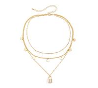 JPXXFM Layer Necklace for Women, Layered Necklaces for Women Adjustable Cable Chain Necklace with Disc and Lock Pendant