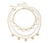 JPXXFM Layer Necklace for Women, Strand for Women Adjustable Bead and Heart Chain Necklace with Butterflies Charms
