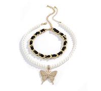 JPXXFM Layer Necklaces, Necklaces for Women Adjustable Pearl Beaded Chain Necklace with Butterfly Pendant