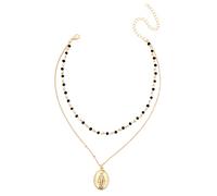 JPXXFM Layered Necklace, for Women Adjustable Beads and Chain Necklace with Oval Pendant