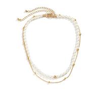 JPXXFM Layered Necklace, for Women Adjustable Plated Pearl Beaded Chain Necklace