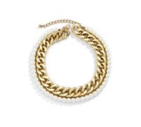 JPXXFM Necklace Chain, for Women Adjustable WhiteOne colorCustomPlated Pearl Beads and Cuban Chain Necklace