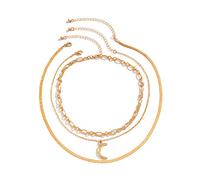 JPXXFM Necklace Chain, Strand Necklaces for Women Adjustable Snake and Rolo Chain Necklace with Moon Pendant