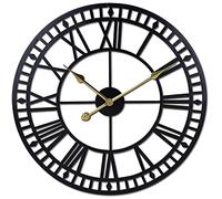 JPXXFM Oversized Wall Clock Silent Non-Ticking Metal Roman Numerals Modern Decorative Wall Clock for Living Rooms, Offices, Bars, Hotels Wall Decoration for Living Room 60CM Gold Decoration