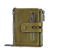 JPXXFM Portafoglio maschile con tasca della cassa di monete bifold a doppio doppio bifold in pelle vera a catena con catena antifurto (nero), verde, verde