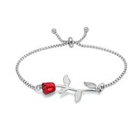 JPXXFM Rose Flower Cremation Urn Bracciale per cenere per donne regolabili Link Bangle Bangle Memorial Gioielli cari Came Keepsake Red-Silver-Red